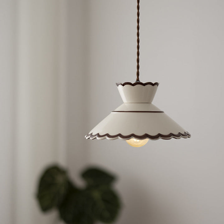 Lámpara colgante de cerámica con diseño ondulado, iluminación de techo para cocina o dormitorio.