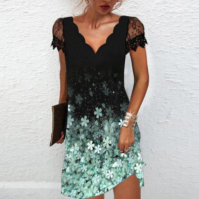 Vestido de encaje para mujer, estilo mini y cuello V. Confortable y fresco para fiestas de verano y eventos.