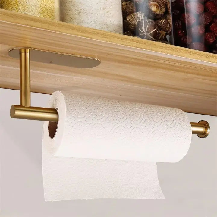 Ahorro de espacio en tu cocina con este soporte de papel toalla de pared. Instalación fácil y rápida, sin taladros.