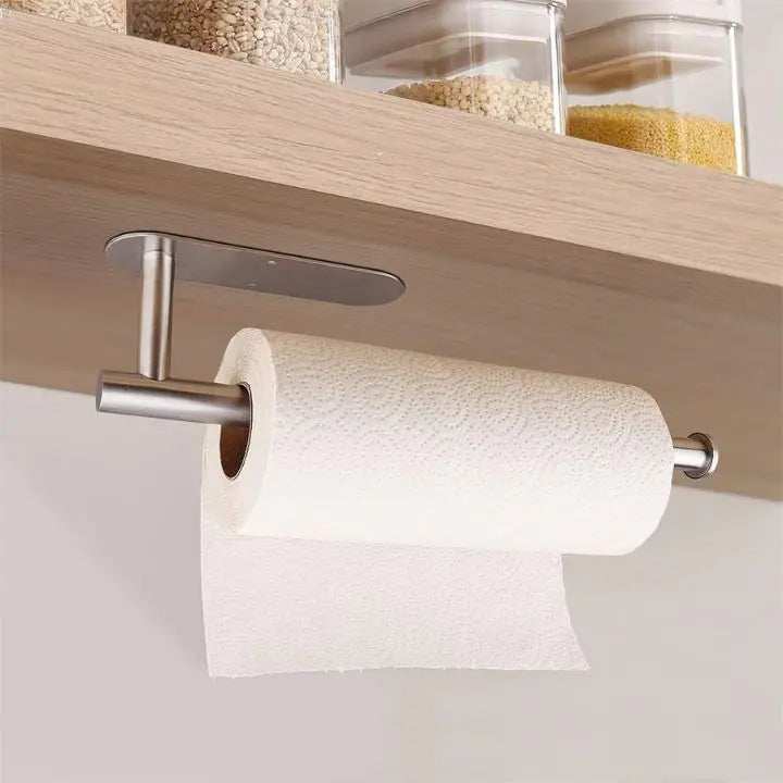 Soporte de papel de cocina de pared sin taladrar. Organizador de acero inoxidable, accesorios elegantes para tu cocina.