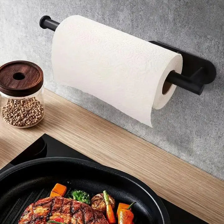 Soporte de papel de cocina para pared, solución sin taladrar. Optimiza espacio y mantiene tu cocina organizada y funcional.