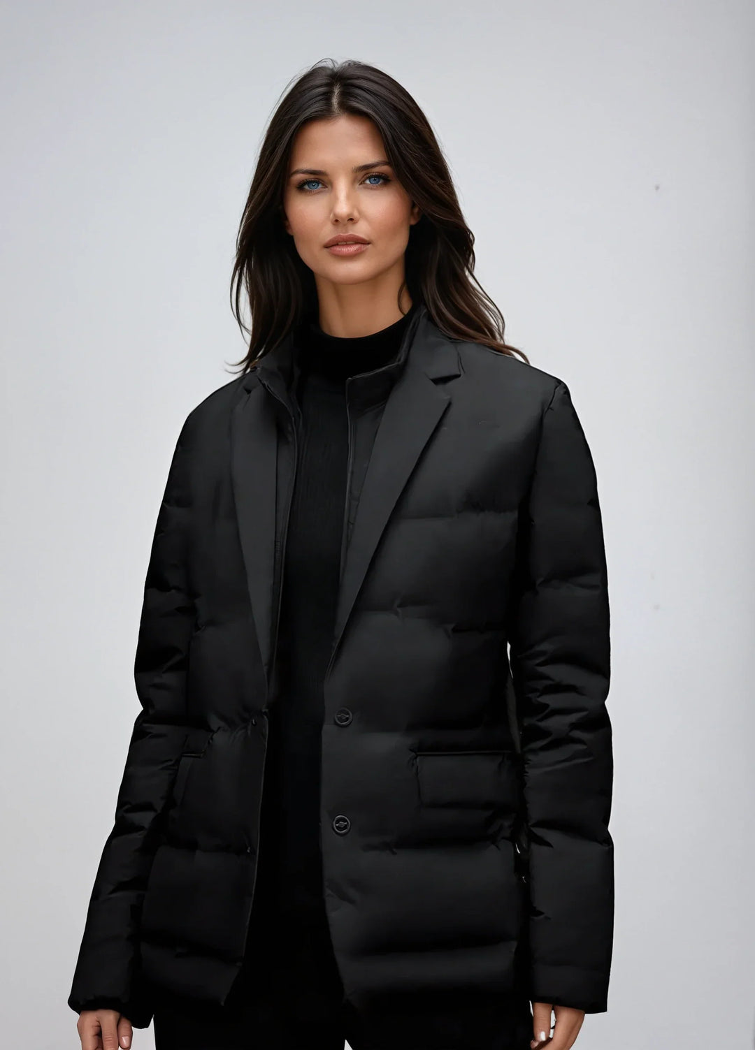 Abrigo acolchado estilo blazer para mujer, elegante y cálido, ideal para invierno y oficina.