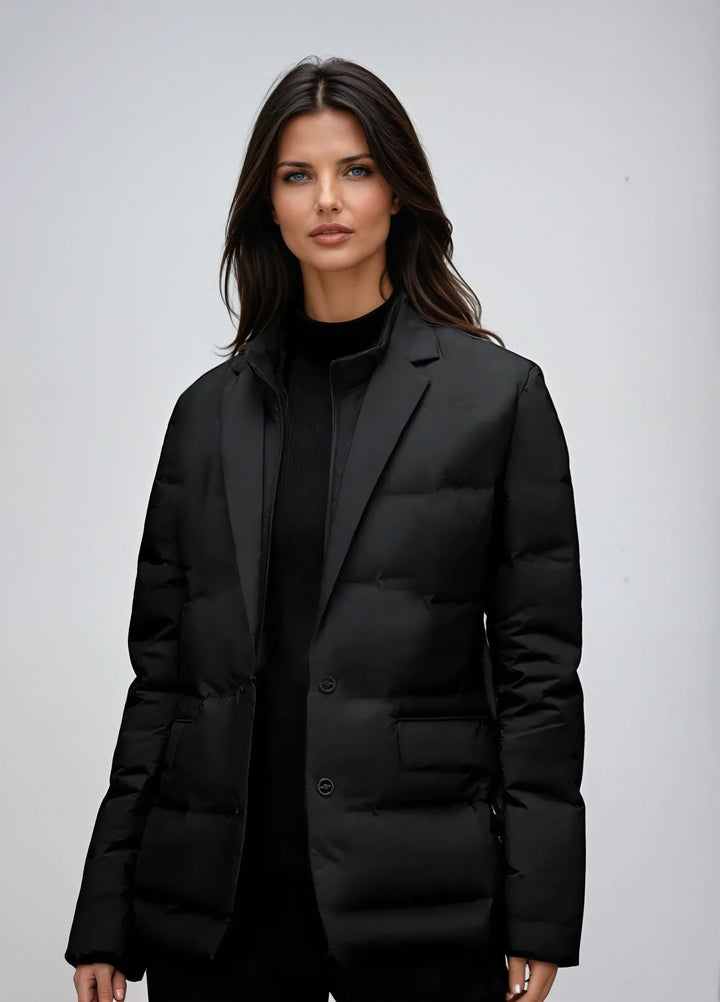 Abrigo acolchado estilo blazer para mujer, elegante y cálido, ideal para invierno y oficina.