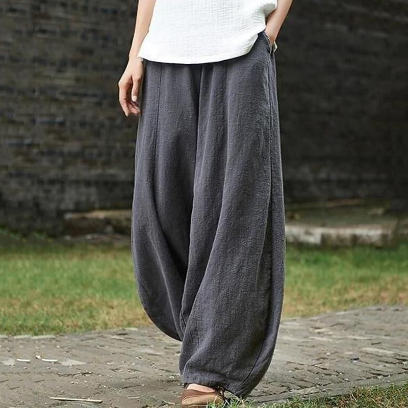 Ropa cómoda de mujer: pantalón de algodón con cintura elástica, perfecto para ocio.