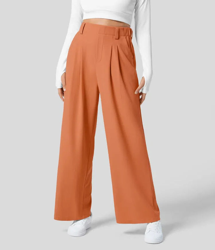 Pantalones de talle alto con pierna ancha, un básico esencial. Ropa de mujer elegante y cómoda para diario.