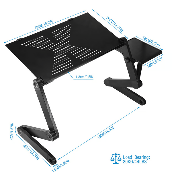 Soporte ergonómico FlexStand 360. Diseño robusto y ajustable para elevar tu portátil, favoreciendo una postura saludable.