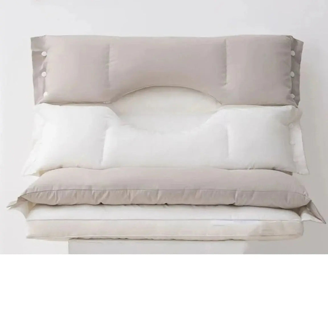 Almohada de cuello portátil ergonómica y ajustable para viajes. Doble capa para soporte cervical óptimo.