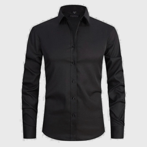 Camisa slim fit para hombre, tejido elástico, color azul marino, ideal para oficina y uso diario.