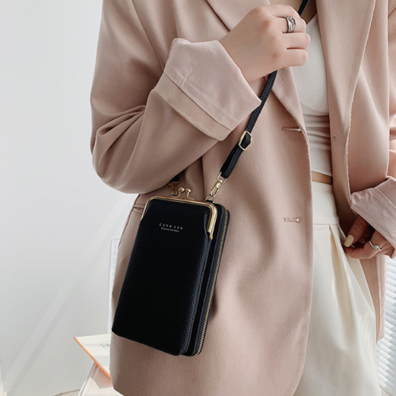 Bolso de mujer compacto para móvil, bandolera con compartimentos y correa ajustable, organiza tus esenciales.