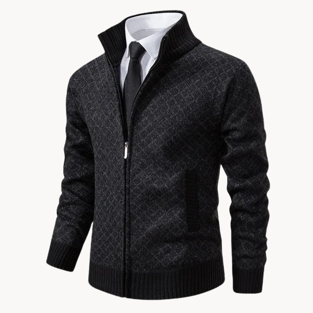 Chaqueta jacquard de punto para hombre, con cremallera, estilo moderno y elegante para invierno.