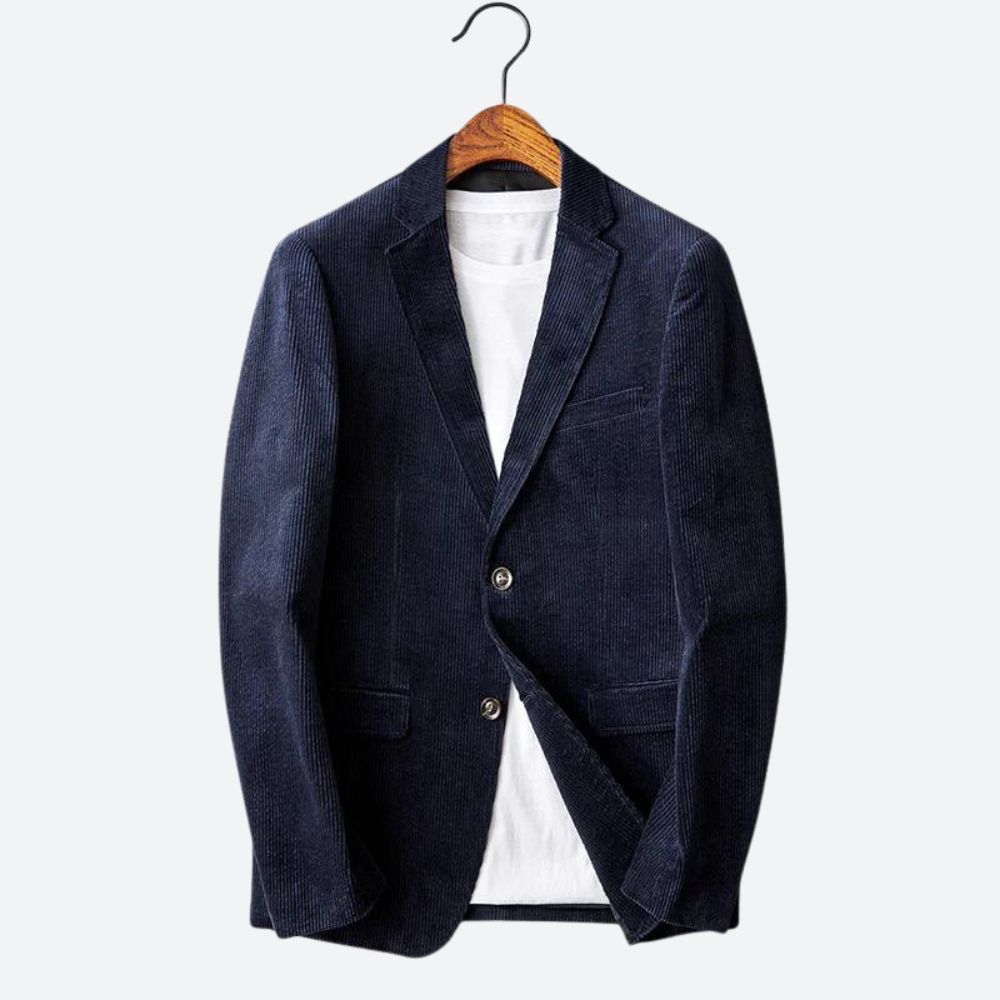Blazer azul oscuro para hombre, estilo moderno y versátil, ideal para negocios o eventos casuales.