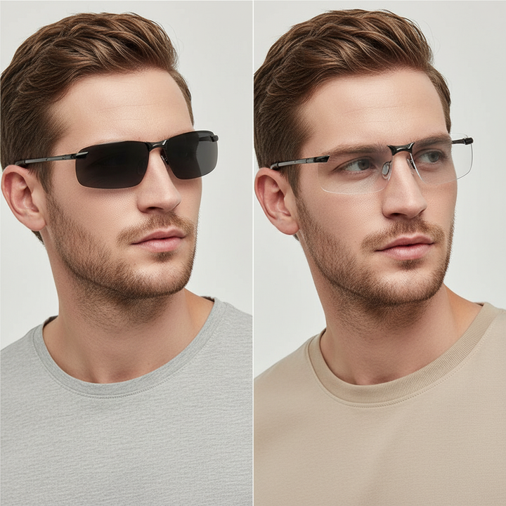 Gafas de sol para hombre con lentes fotocromáticas y polarizadas UV400. Protección día y noche, ideales para exterior.