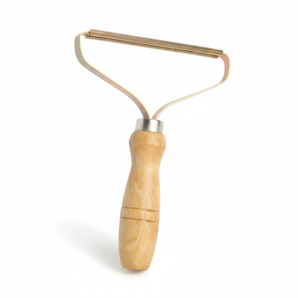 Removedor de pelusas manual de cobre para revitalizar ropa y tapicería. Restaura tejidos y elimina pilling fácilmente.