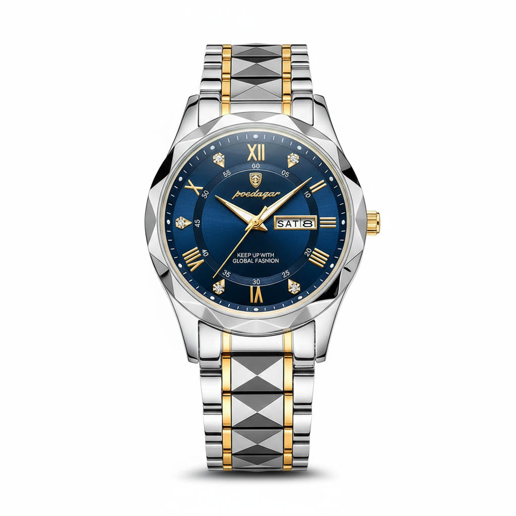 Reloj elegante de hombre, cuarzo japonés. Visibilidad nocturna y fecha. Accesorio de lujo para caballero.
