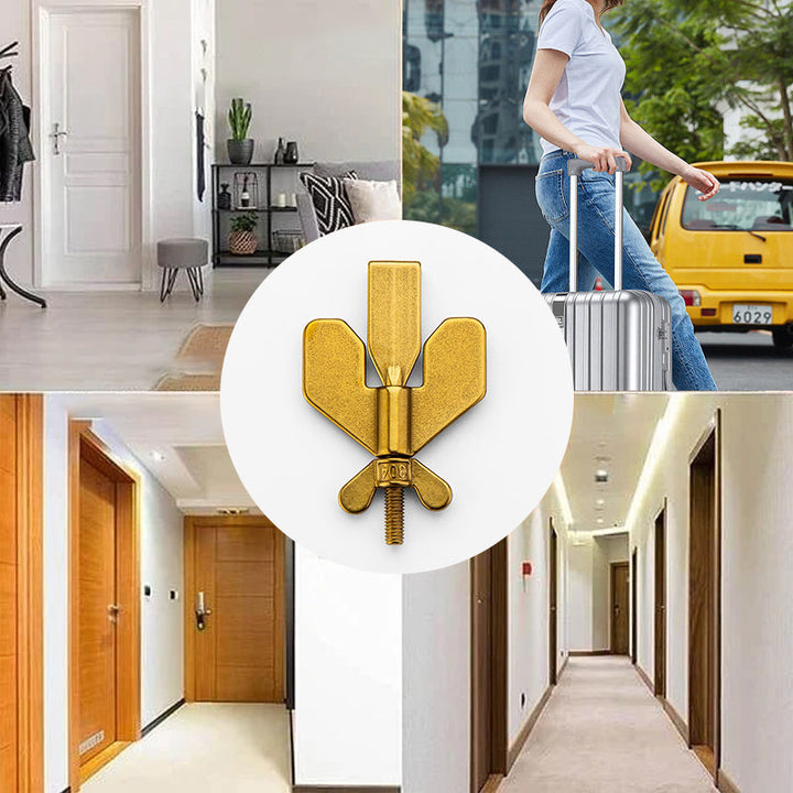 Viaja seguro con este tope de puerta de seguridad. Cerradura portátil adicional para hoteles y protección personal.