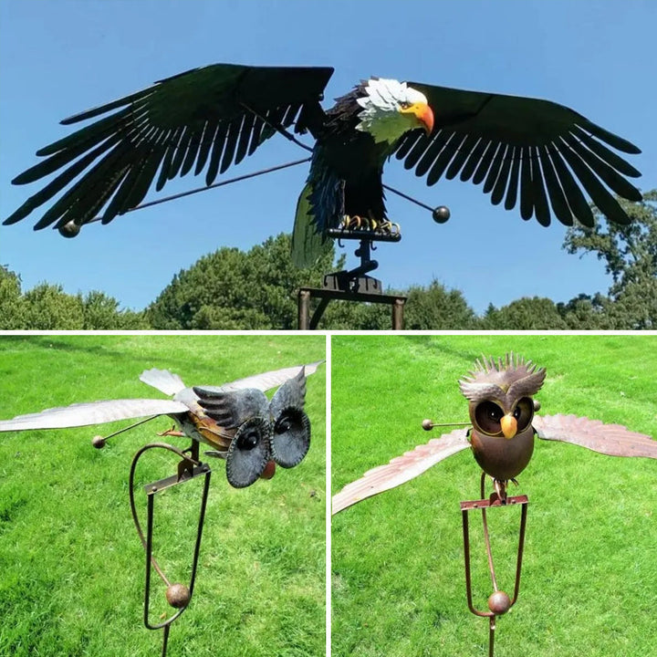 Molino de viento de jardín con águila, arte de metal resistente a la intemperie para exterior.