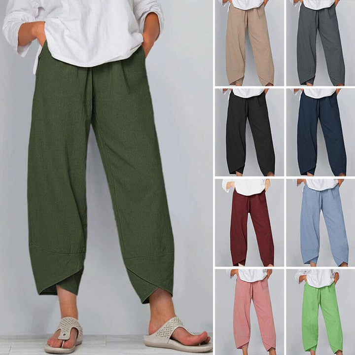 Pantalón asimétrico de talle alto bohemio para mujer, pieza de moda holgada y cómoda para el verano.