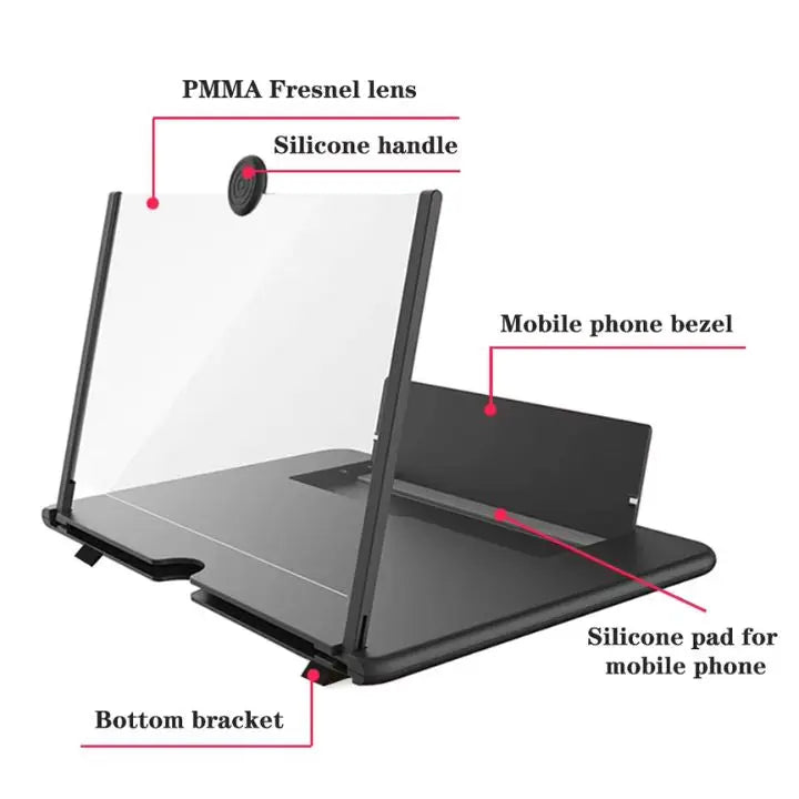 Pantalla lupa HD para móviles, perfecta para lectura, videos y visualización de contenido sin esfuerzo.