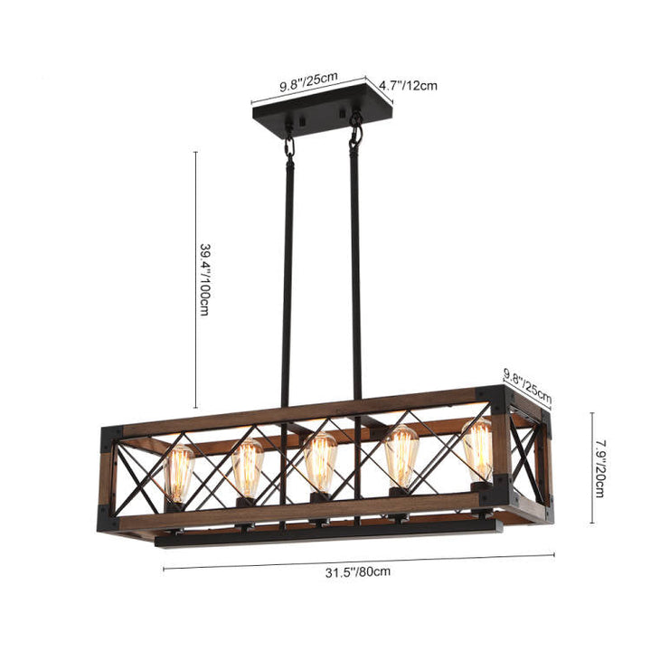Candelabro de madera estilo granja, rectangular con 5 luces, iluminación rústica y moderna.