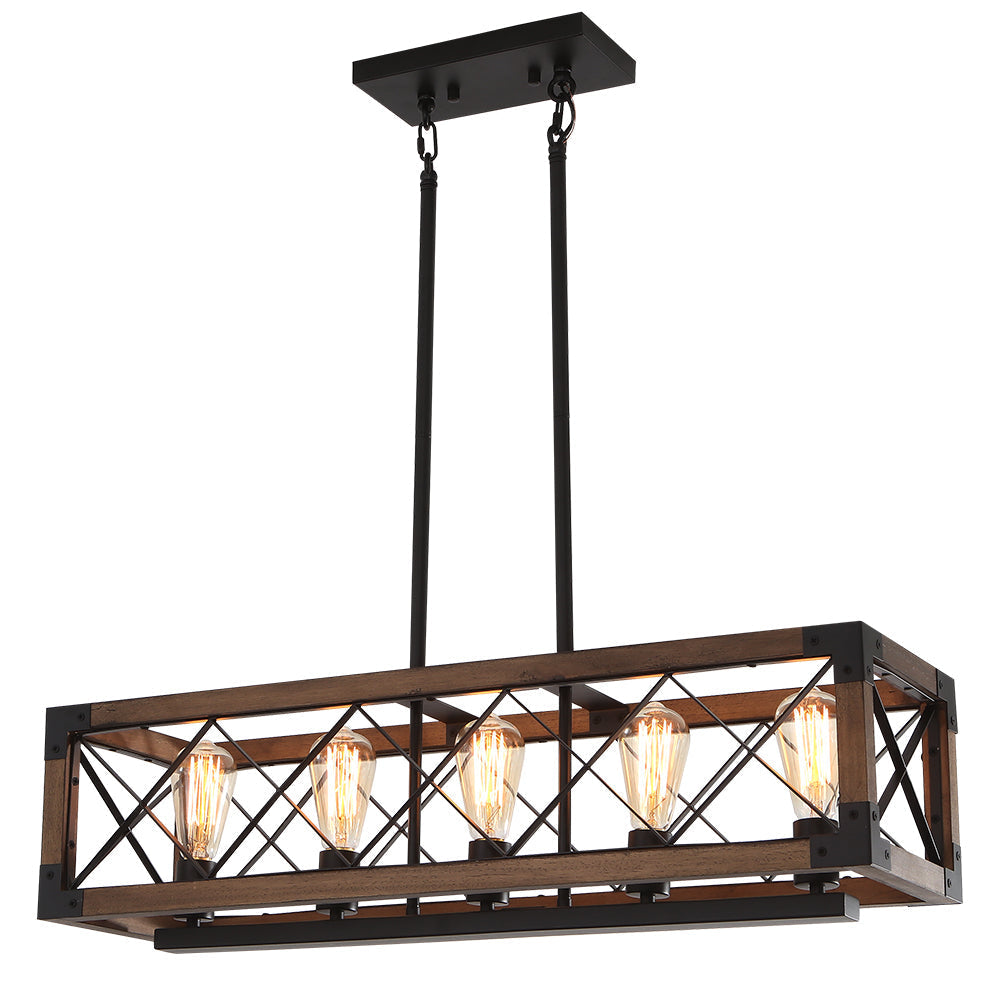 Candelabro estilo granja industrial, diseño rectangular de madera, ideal para el hogar moderno.