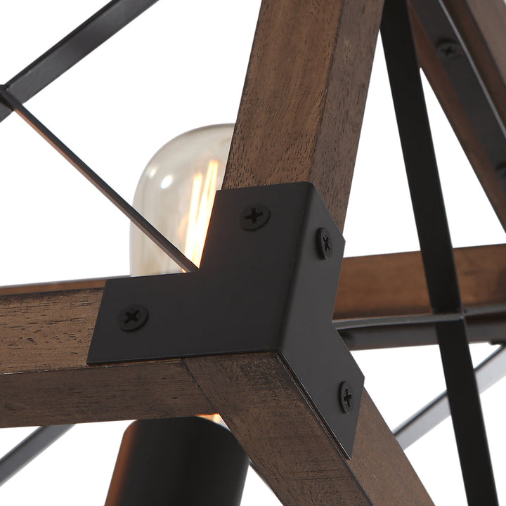 Candelabro industrial de madera con 5 bombillas, rectangular, para decoración de granja moderna.