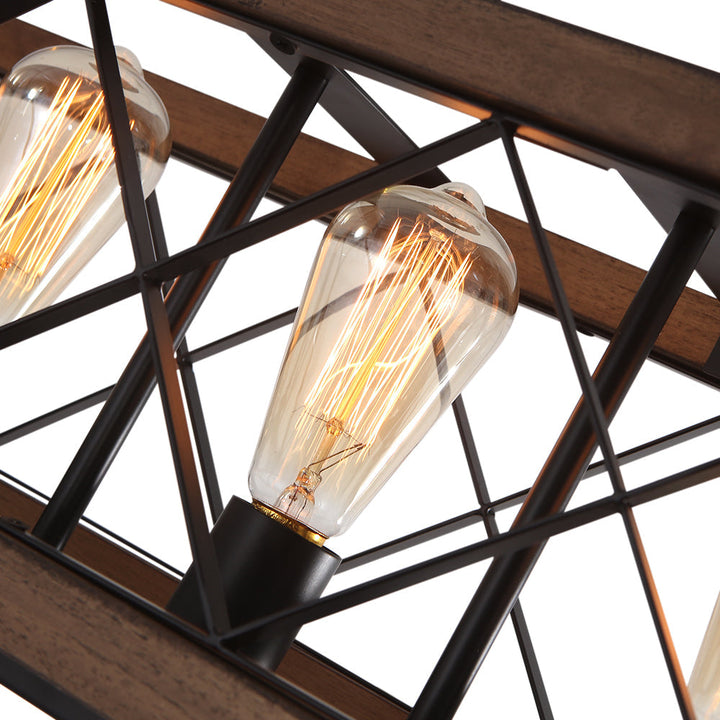 Iluminación colgante de madera para cocina, candelabro rectangular estilo granja, 5 luces.