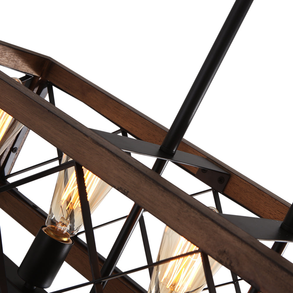 Diseño rectangular rústico, candelabro de madera de 5 luces para comedor o sala de estar.