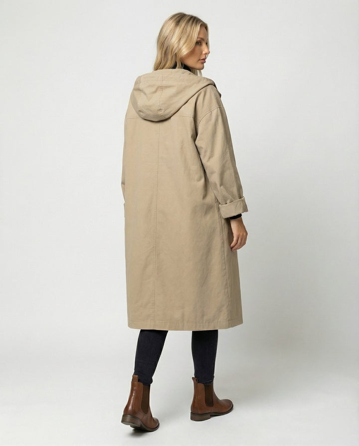 Abrigo largo casual de moda para mujer con capucha. Con bolsillos y cálido, perfecto para el invierno.