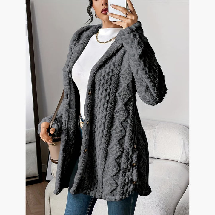 Cárdigan con capucha para mujer de forro polar, muy suave y elegante para el frío.
