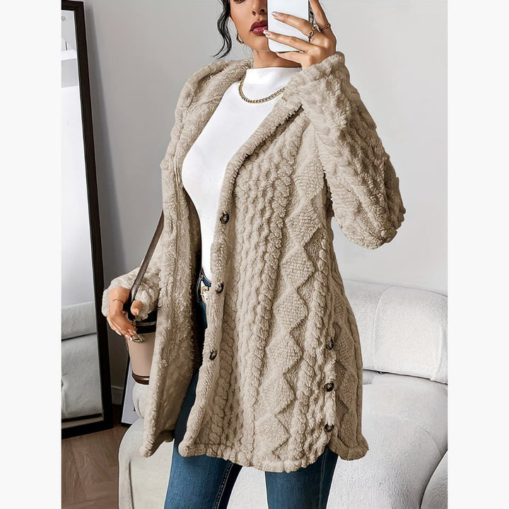 Abrigo invernal de mujer: cárdigan de forro polar con capucha, cálido y moderno.