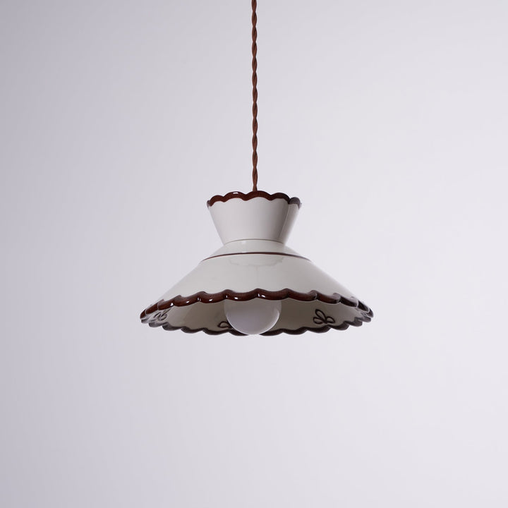Colgante de techo cerámica vintage para dormitorio, sala de estar. Diseño retro beige/marrón.