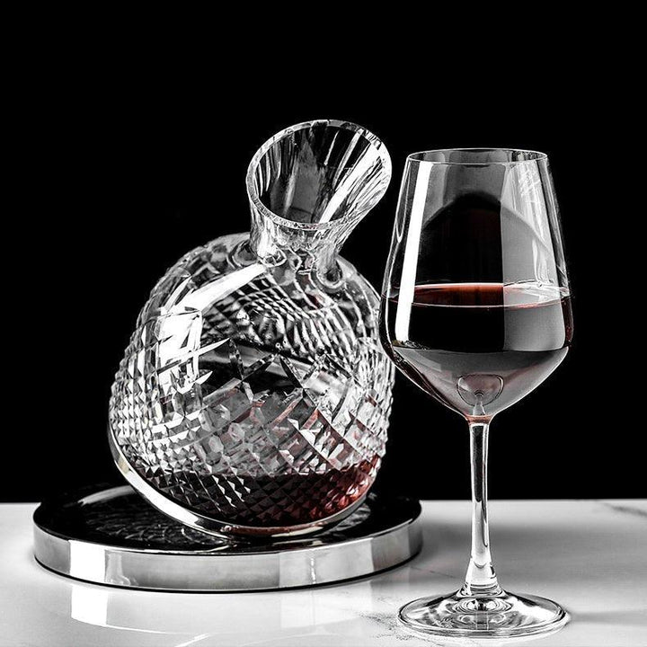 Obra de arte: decantador de vino giratorio 360°, cristal soplado a mano, lujo en tu mesa.