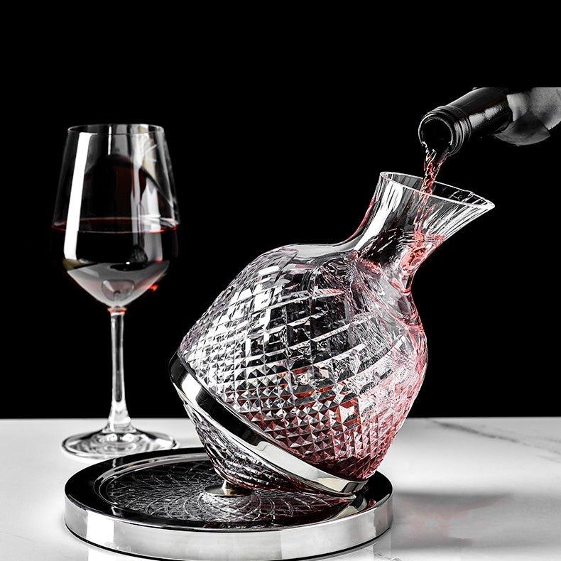 Decantador de vino de cristal giratorio 360° soplado a mano, aireador de lujo para cata.