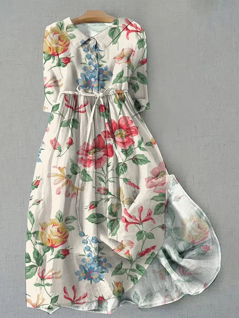 Vestido floral elegante para mujer, estampado de verano/primavera con mangas cortas, estilo casual y cómodo. Modelo FR168.