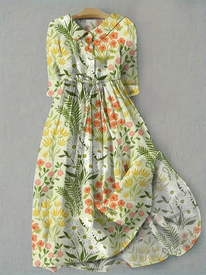 Vestido floral Amparo para mujer, casual y elegante de verano con manga corta, cómodo para el día a día.