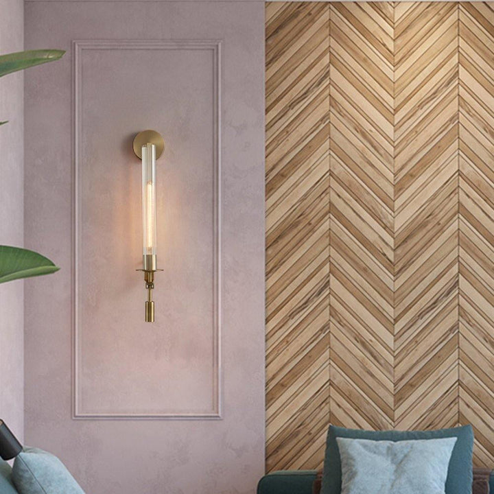 Diseño de lámpara de pared retro para crear luz cálida en el interior. Vidrio elegante y metal.