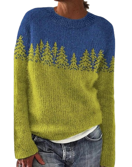 Jersey de invierno verde para mujer, manga larga cálida. Suéter casual, cómodo y elegante para el otoño.