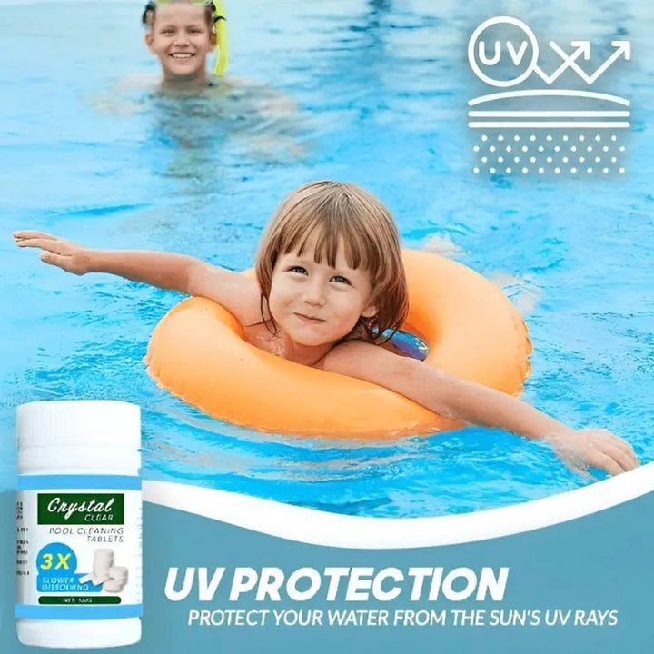 Pastillas de cloro para piscina de disolución rápida, purifican y limpian el agua. Fácil mantenimiento antialgas.