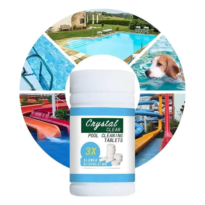 Mantenimiento de piscina: tabletas de cloro dicloro para tratamiento de agua, desinfectante purificador y antialgas.