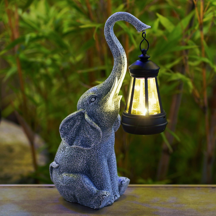 Figura decorativa de elefante con iluminación solar. Embellece tu jardín, patio o balcón.