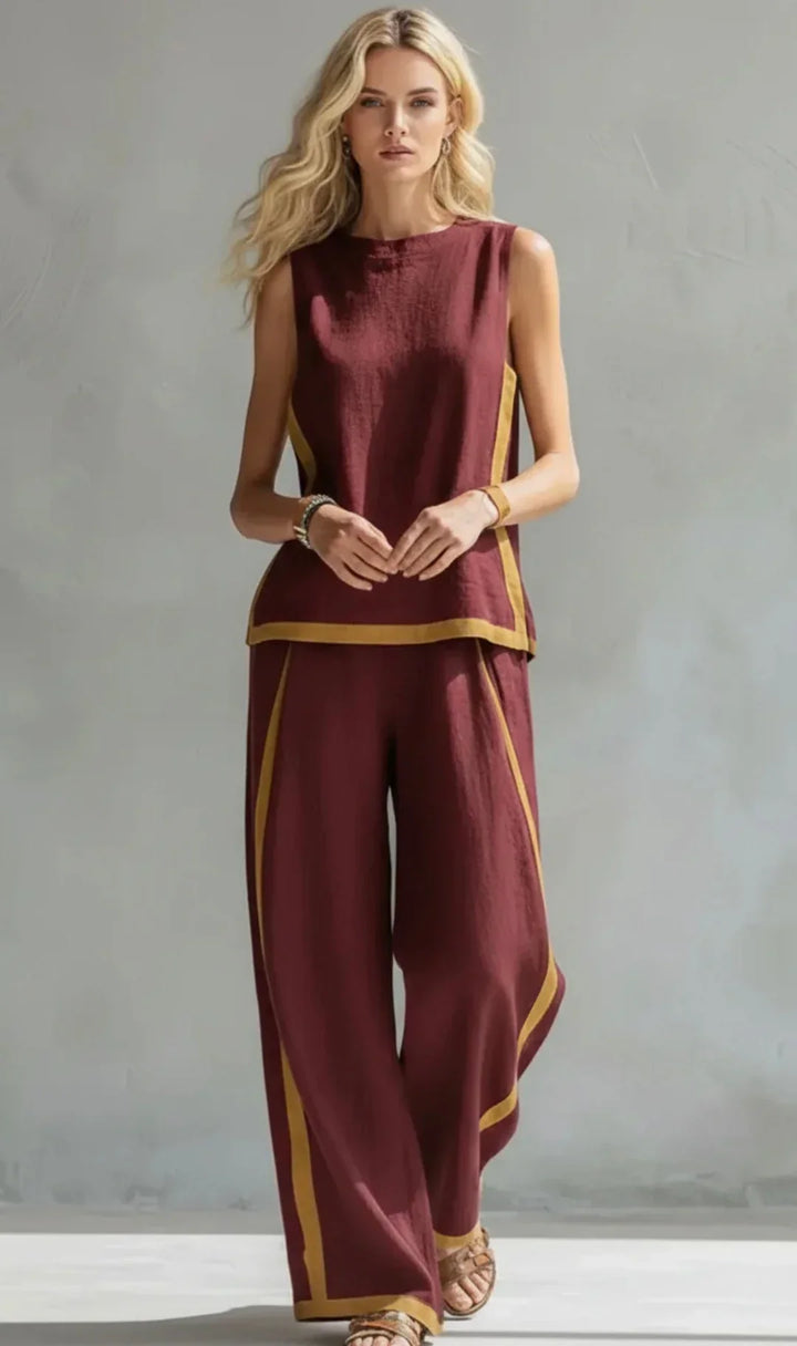 Conjunto de pantalón y chaleco de lino, ropa de mujer para verano, estilo fresco y natural.