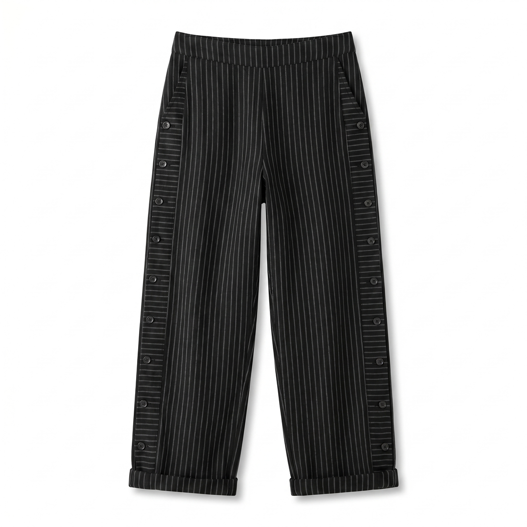 Pantalón de verano para mujer, rayado, con botones, cómodo y fresco.