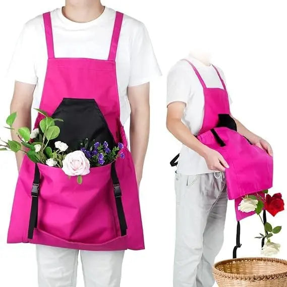 Delantal unisex de jardinería con tirantes en X. Bolsillos grandes para herramientas de mano y protección en el hogar.