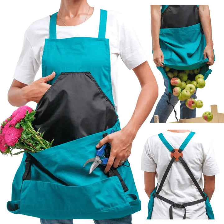 Delantal resistente para jardín, unisex. Con tirantes cruzados y amplios bolsillos para organizar herramientas de trabajo.