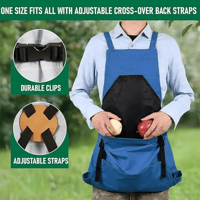 Delantal protector de jardinería en tela Oxford. Unisex, tirantes ajustables y amplios bolsillos para herramientas.