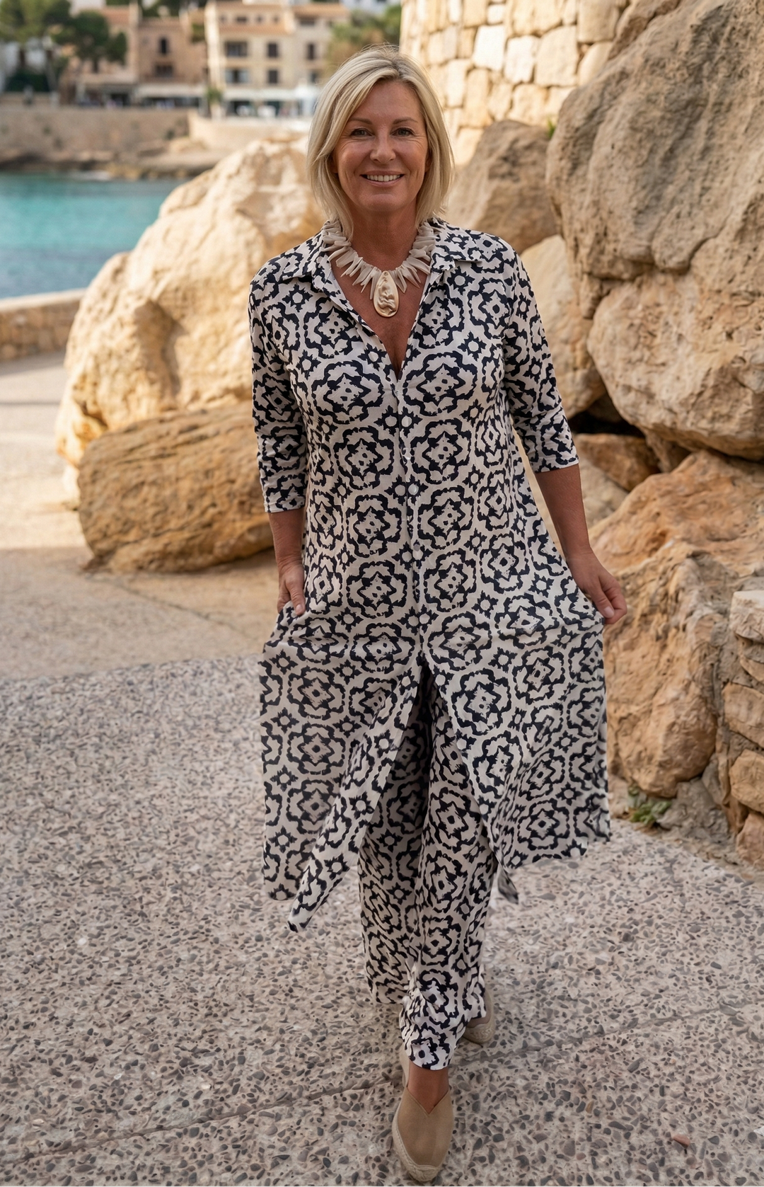 Conjunto de mujer dos piezas de algodón fluido para verano, estilo elegante y casual. Ideal para primavera/verano.