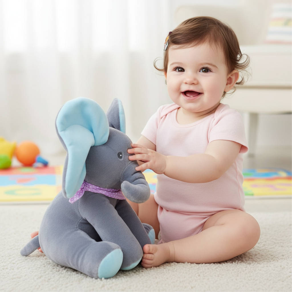 Juguete interactivo de elefante parlante, ideal para el desarrollo del lenguaje infantil.