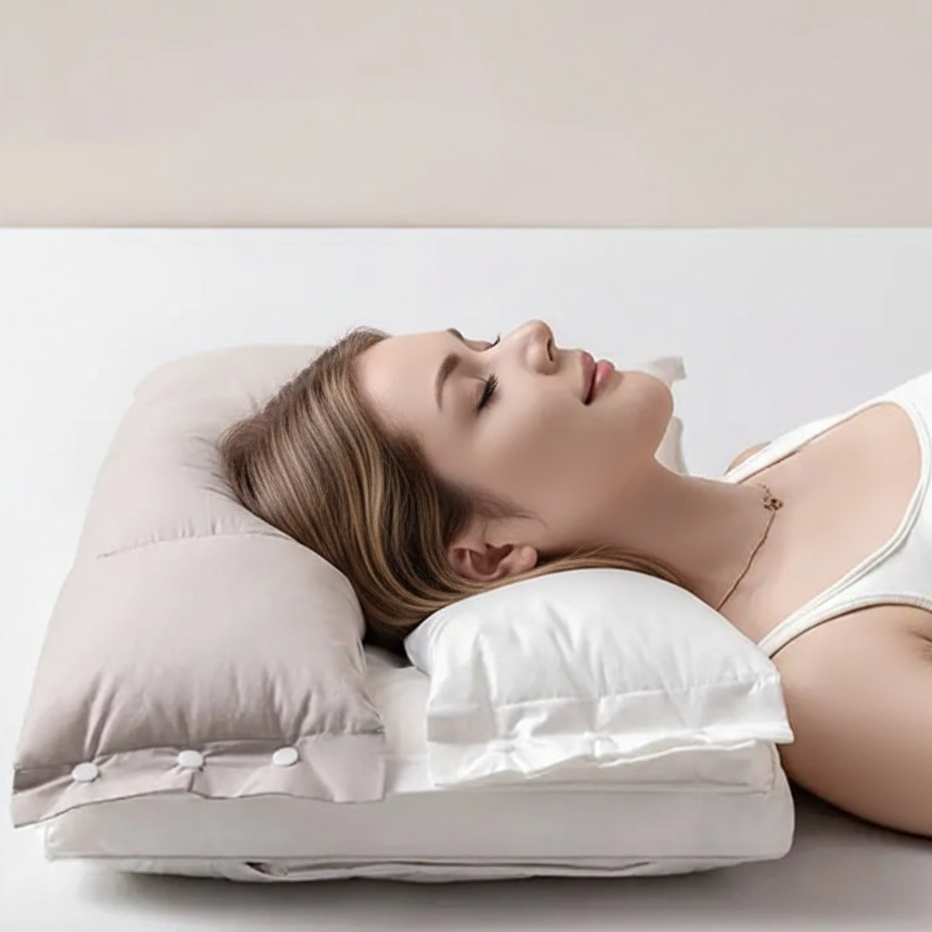Almohada de cuello ergonómica doble capa, soporte cervical para viaje y descanso. Máxima comodidad.