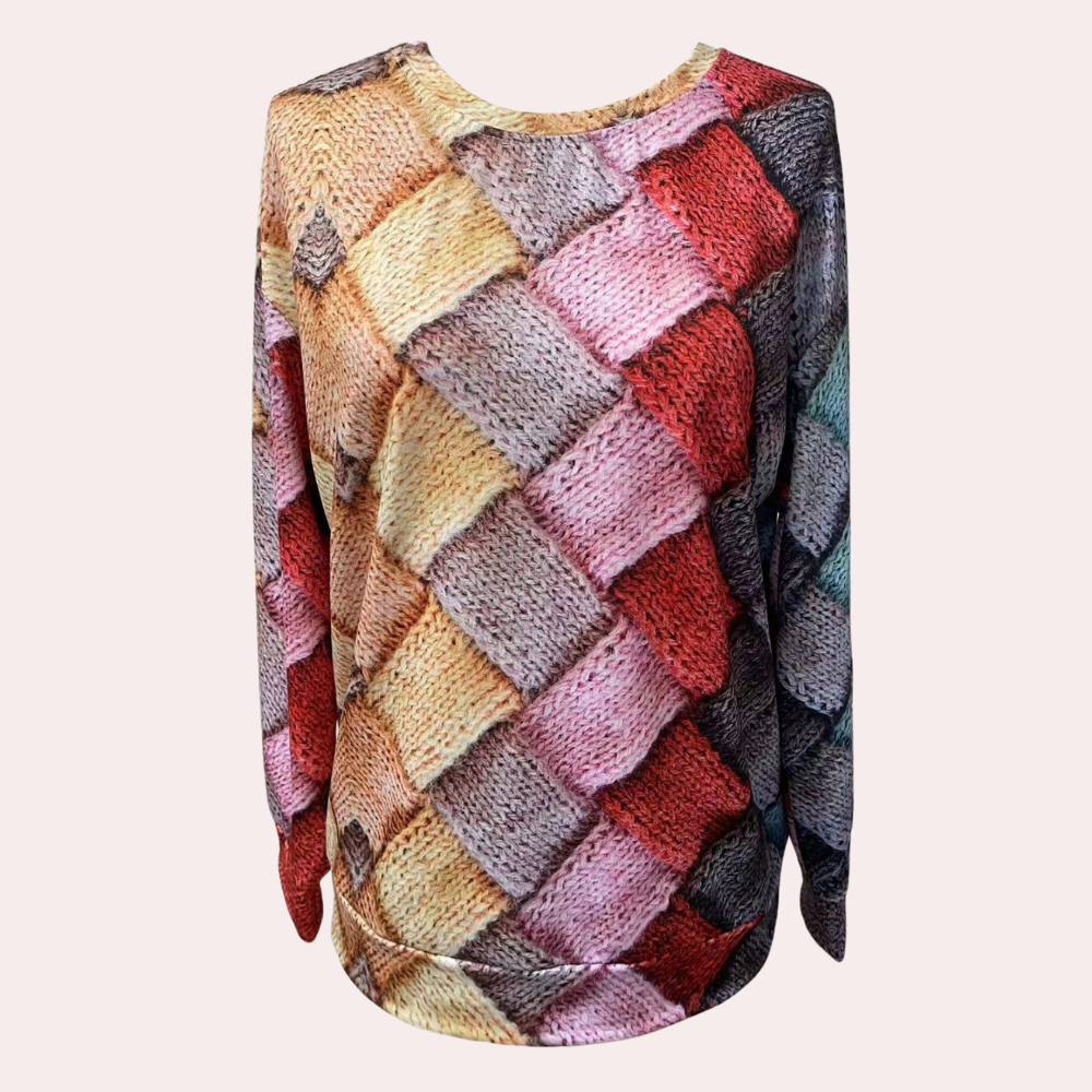 Suéter de punto vibrante para mujer, con estilo casual y gran calidez. Moda femenina para outfit de invierno.
