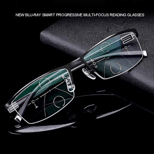 Lentes progresivas unisex todo en uno. Foco multizona, protección UV/luz azul y antirreflejos. Visión completa.